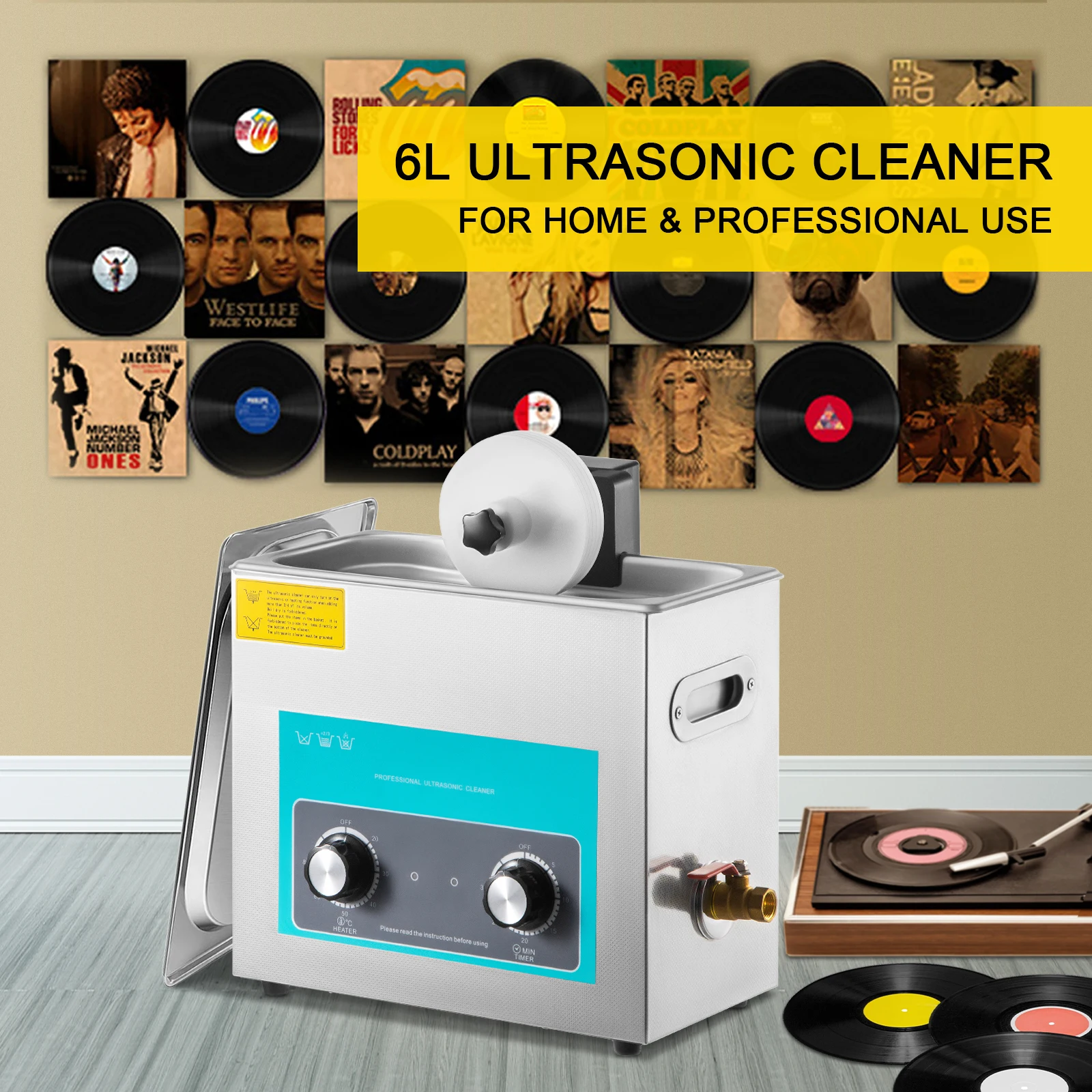 Vinyl Record Cleaner - SIHAO 6L 超音波レコードクリーナー ノブ付き 180W 超音波ミニ洗濯機
